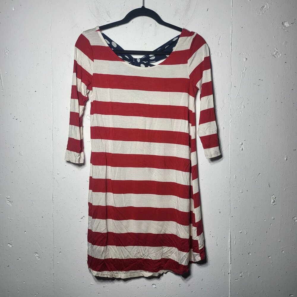 12pm by Mon Ami Womens‎ Quarter Sleeve Striped Dress Size Small Bow Americana